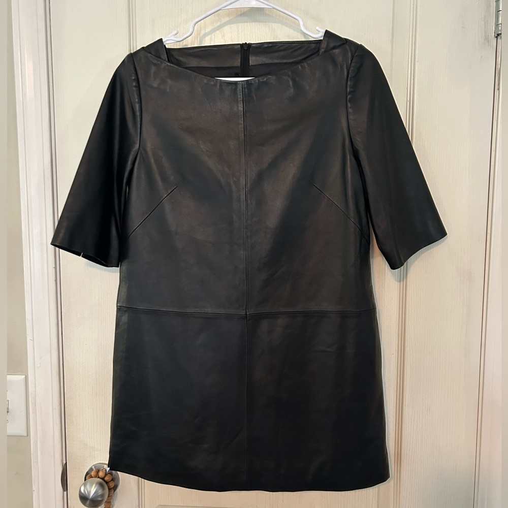Black Faux Leather Shift Dress - Classic Minimalist Style